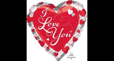 "Love Rood Hart & Zilveren Strepen" Folieballon, 43 cm