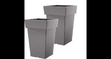 Bloempot Hoog Vierkant Lofly Square 24x24x36cm STEENGRIJS Prosperplast / 2 STUKS ! /