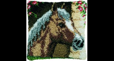 Pako Smyrna knoop kussen borduurpakket - Paard in stal - geprint stramien - 013.310 - DIY kit