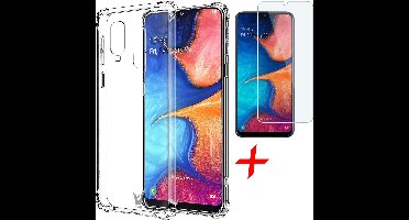 Hoesje geschikt voor Samsung Galaxy A20e - Anti Shock Proof Siliconen Back Cover Case Hoes Transparant - Tempered Glass Screenprotector
