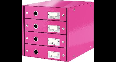 Leitz Wow Click & Store Ladekast Met 4 Laden - 81% Gerecycled Karton - Voor A4 Formaten - Ruimtebesparende Opberger - Roze