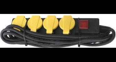 Exin Stekkerdoos - 4-voudig met penaarde - Spatwaterdicht - Met veiligheidsschakelaar - 3 meter snoer - 3 x 1.5 mm2 neopreen kabel - Zwart