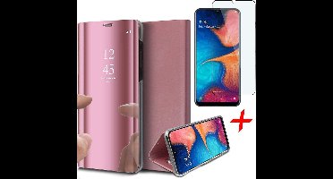 Hoesje geschikt voor Samsung Galaxy A20e - Screen Protector FullGuard - Book Case Spiegel Roségoud & Screenprotector