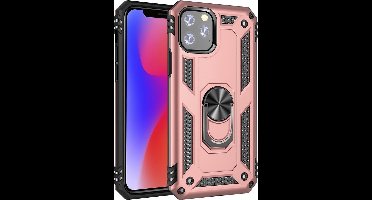 Ntech hoesje Geschikt voor iPhone 11 Pro Armor Ringhouder TPU - Rosegoud