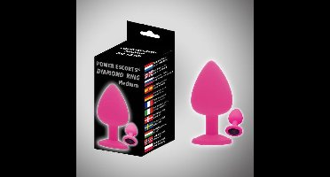 Power escorts - Diamond King plug Medium - Roze met zwarte steen - 8 x 3,5 cm - silicone -  BR133M
