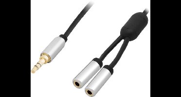 Splitter 3,5 inch Jack Male naar 2x 3,5 inch Jack Female 15 cm - Premium Afgeschermd - Zwart