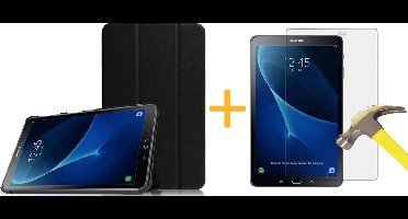 Hoes geschikt voor Samsung Galaxy Tab A 10.1 (2016) - Luxe Zwart Kunstleer Hoesje Smart Cover + Screenprotector / Screen protector