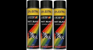 Motip Lak Mat Zwart 500 ml - sneldrogend - UV-bestendig - 3 stuks