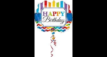 Grote “Happy Birthday” Folie Ballon met strepen 63 x 55 cm