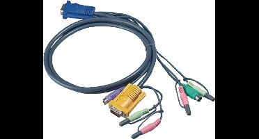 Aten 2L-5302P, Zwart toetsenbord-video-muis (kvm) kabel, 1.8m