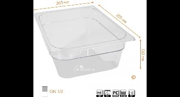 HENDI Gastronorm container – polycarbonaat – 9,5L – transparant – 325x265x150 mm