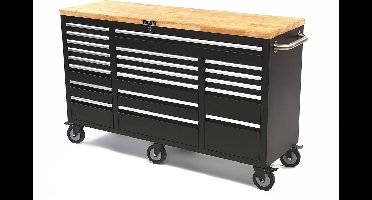 Verrijdbare gereedschapswagen met houten werkblad - 146 cm - zwart