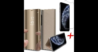 Hoesje geschikt voor iPhone 11 Pro Max - Screen Protector GlassGuard - Book Case Spiegel Goud & Screenprotector