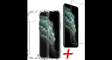 Hoesje geschikt voor iPhone 11 Pro - Screen Protector GlassGuard - Back Cover Case ShockGuard Transparant & Screenprotector