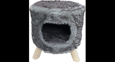 Poef rond pluche met gat Ø 42x50 cm, grijs.