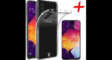 Hoesje geschikt voor Samsung Galaxy A30s - Screen Protector GlassGuard - Back Cover Case ShockGuard Transparant & Screenprotector