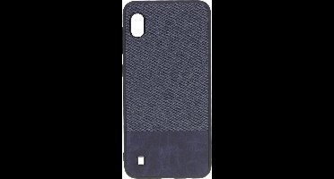 Shop4 - Geschikt voor Samsung Galaxy A10 Hoesje - Harde Back Case Denim en Leer Donker Blauw