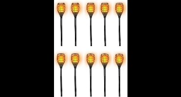 10x Solar LED tuinfakkels zwart 77 cm - Tuinverlichting/tuindecoratie led fakkels