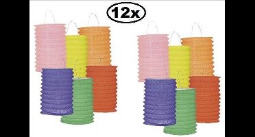 12x Lampion trekmodel assortie 16cm - Lampions festival thema feest party verjaardag fun