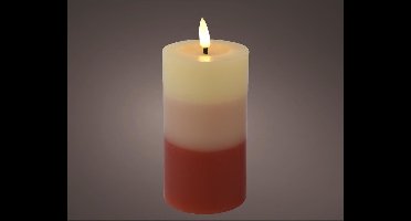 Lumineo LED kaars met kleurverloop voor binnen met vlameffect en timer dia7x15cm terra werkt op 2xAAA batterijen (excl)