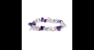 Armband - Gouden Driehoek - Chips - Edelstenen - Sierraad - Rozenkwarts - Amethist - Bergkristal - gift - Cadeau - Paars - Rose - Wit