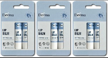 Derma Family Lip Balm - Parfumvrij - verzorgt Droge en Gesprongen lippen - Hypoallergeen- 3 x 2st pack