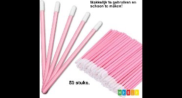 *** 50 Stuks Roze Lipgloss/Oogschaduw Borsteltjes - Zware Kwaliteit (54g) - Pluisvrij - van Heble® ***
