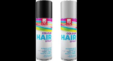 Smiffys Carnaval verkleed hoofdhaar verf/spuitspray - zwart en wit - spuitbussen - 125 ml p/st