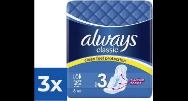 Always Classic Night - Clean Feel Protection - 1 x 8 stuks - Voordeelverpakking 3 stuks
