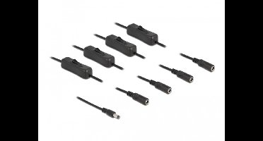 Kabel DC 5.5 x 2.1 mm mannelijk tot 4 x DC vrouwelijk met schakelaar 1 meter