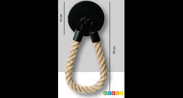 *** Zelfklevende WC Rolhouder Mat Zwart - Industrieel Toiletrolhouder Zonder Klep - Vintage WC rolhouder met Jute Touw en Metaal – Stijlvol en Chique - van Heble® ***