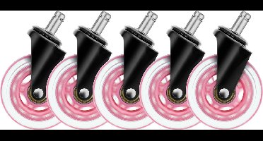 Deltaco Gaming GAM-157-P Wielen voor Gamestoelen en Bureaustoelen - 3 Inch - 5 stuks - Rubber - Universeel - Roze