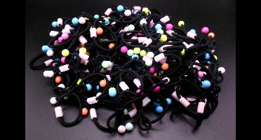 Elastiek strik-vorm mini bolletjes+rechthoek diverse kleuren set van 10 stuks.