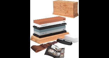 House of Husk Dubbelzijdige Messenslijpers in Bamboe Box - Slijpsteen voor Messen en Gereedschappen - Wetsteen Slijpsteen set 400 1000 en 3000 8000 - Edelkorund - Inclusief Instructies