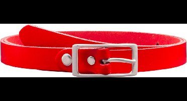 Rode 2 cm brede leren riem, maat 95. Voor taillemaat 90-100 cm
