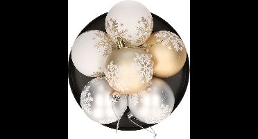Gerim gedecoreerde kerstballen - 12x - 6 cm - kunststof -goud/wit/zilver