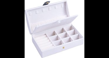 Sieradendoosje voor dames, 2 lagen PU opbergkoffer voor ringen, oorbellen, armbanden, halskettingen, reizen, sieraden, organizer, geschenkdoos voor meisjes en vrouwen (wit)