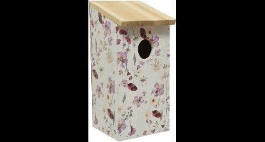 Vurenhouten vogelhuisjes/nestkastjes met bloemen print 12 x 13,5 x 26 cm - Vogelhuisjes tuindecoraties