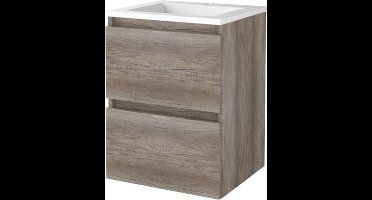Basic Start 46 badmeubelset met greeploze wastafelonderkast met 2 lades en acryl wastafel met 1 kraangat 50 x 46 cm, scotch oak