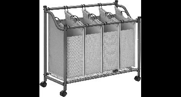 Wasmand op wielen, wassorteermachine met 4 afneembare stoffen zakken, wasverzamelaar, opbergruimte voor speelgoed, stevig, 4 x 35 liter, grijs