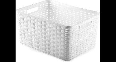 Plasticforte Opbergmand - Kastmand - rotan kunststof - wit - 18 Liter - 29 x 39 x 20 cm