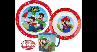 Super Mario Ontbijtset -3 delig - Super Mario Servies - BPA Vrij - Lunchsetje - Super Mario Bord - Super Mario Beker - Cadeau Jongen 5 Jaar - Cadeau Jongen 3 Jaar - Verjaardagscadeau Jongen - Cadeau Kind