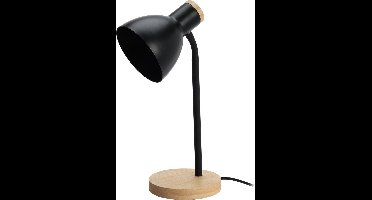 Home & Styling Tafellamp/bureaulampje Design Light - hout/metaal - zwart - H36 cm - Leeslamp