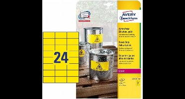 Weerbestendig etiket Avery 70x37mm geel - doos 20 vel