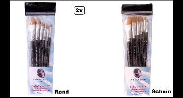 2x PXP Professional Colours penselen set rond en schuin - schmink thema feest festival evenement fun penseel