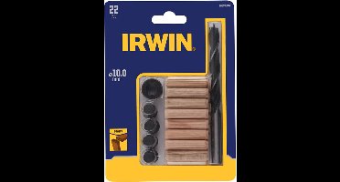 IRWIN DeuvelSet 22PCS, 16 deuvels 10mm, houtboor 10mm, 4 centreerpunten, 1 dieptestop