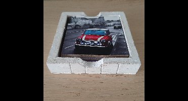 Onderzetters auto's Mini Cooper in kleur en zwart wit