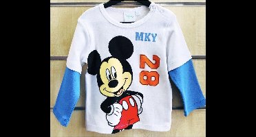 Mickey Mouse shirt - wit met blauw - 100% katoen - Disney longsleeve - maat 62/68