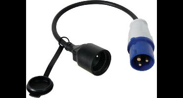 Perel Verloopkabel, H07RN-F 3G1.5, 0.4 m, 16 A/230 V, 3680 W, CEE naar type E, voor binnen en buiten, rubber, blauw