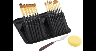 Nassau Fine Art professionele penselenset inclusief paletmes en spons | 17-delige penselenset in elegante zwarte opbergetui | Luxe penselen voor schilderen met acrylverf, waterverf en olieverf | kwastenset | verven & modelbouw